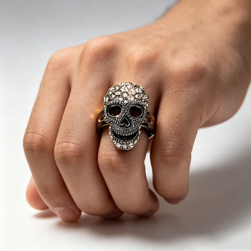 Skull Ring, European & American Hip Hop Punk Biker Gothic Vintage Ghost Rider Ring, Fashion Unique Black Gold Ring