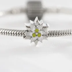 Authentic S925 Sterling Silver Bead Edelweiss Flower Charm Fit Women Bracelet Bangle For Women DIY Jewelry