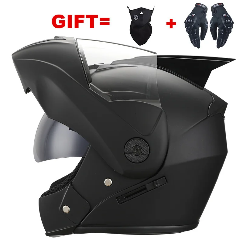 Flip Up Motorcycle Helmets With Ear Dual Lens Full Face Modular electric Motocross Helmet Unisex Racing For Adults casqu scooter