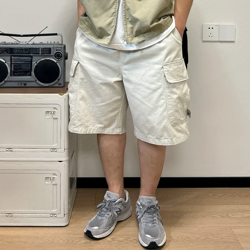 

Американская рабочая одежда в стиле ретро, мужские летние модные свободные прямые брюки с пятью штанинами, повседневные широкие десантники