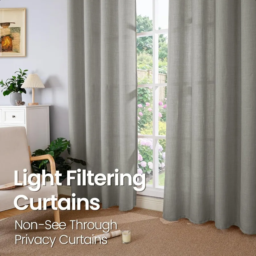 Bedroom Curtains Wide Room Divider Faux Linen Curtains for Open Closet Burlap Textured Privacy Window Drapes 2 Panels 42 x 45 I
