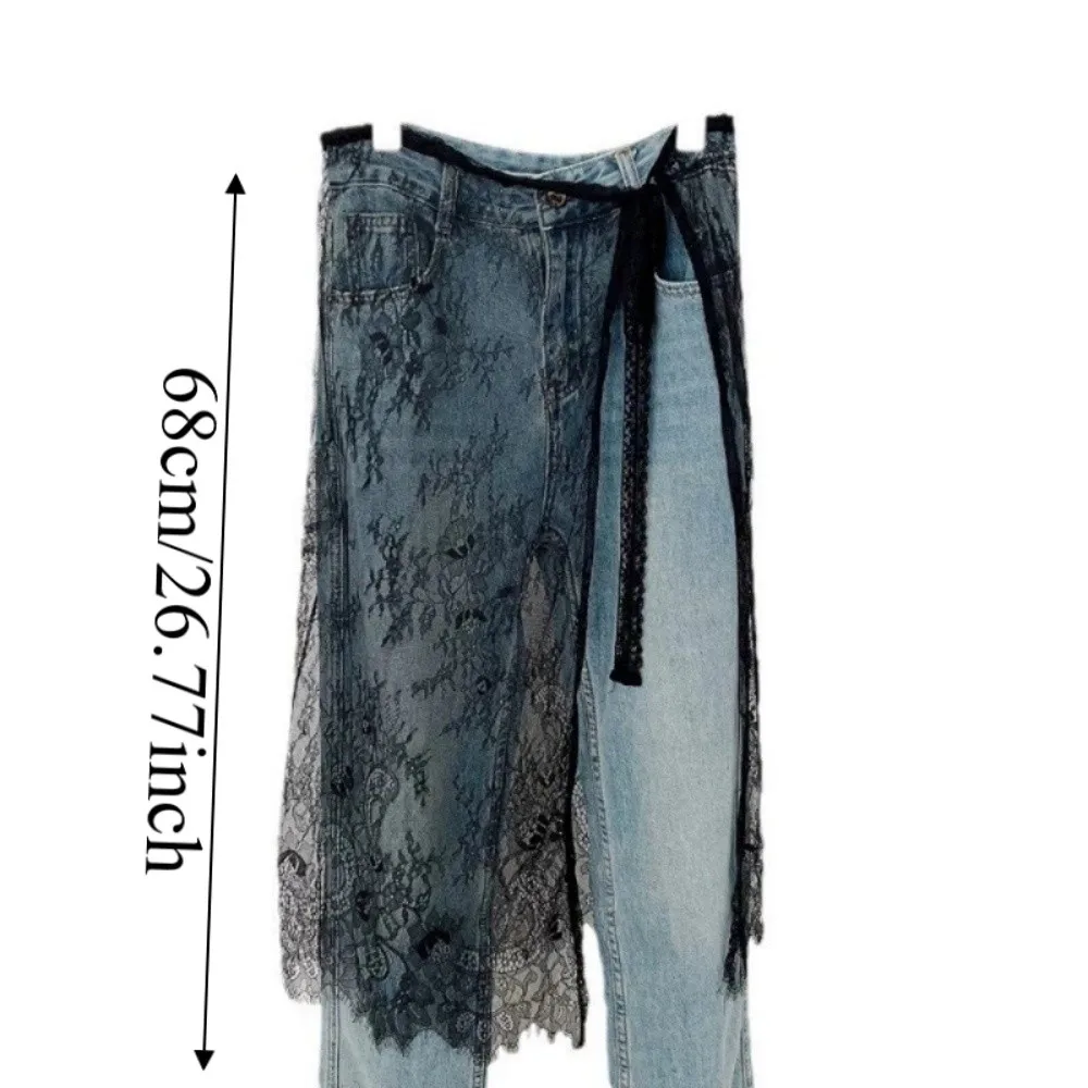 Apron Long Skirt Y2K Lace Petticoat Mesh Flower Lace Underskirt Slips 70cm Transparent Lace-up Midi Dress Girls view 6