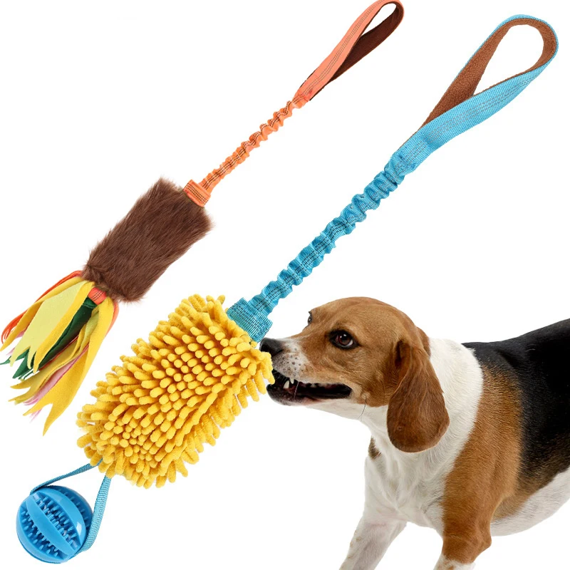 Interactive Dog Tug Toy Elastic Pull Rope Ball Teething Toys for Aggressive Chewers,Large Dogs Chew Toys Tug of War with Adult