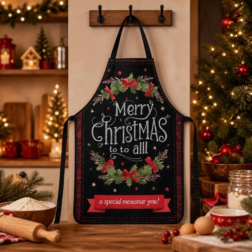 Cross Strap Christmas Apron Stain-Resistant Creative Xmas Kitchen Apron Oil-Resistant Washable Santa Cooking Apron Unisex
