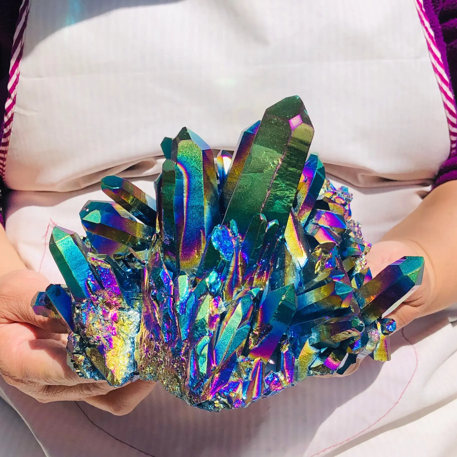 Natural Electroplated Rainbow Halo Titanium Bismuth Silicon Crystal Cluster Specimen Healing