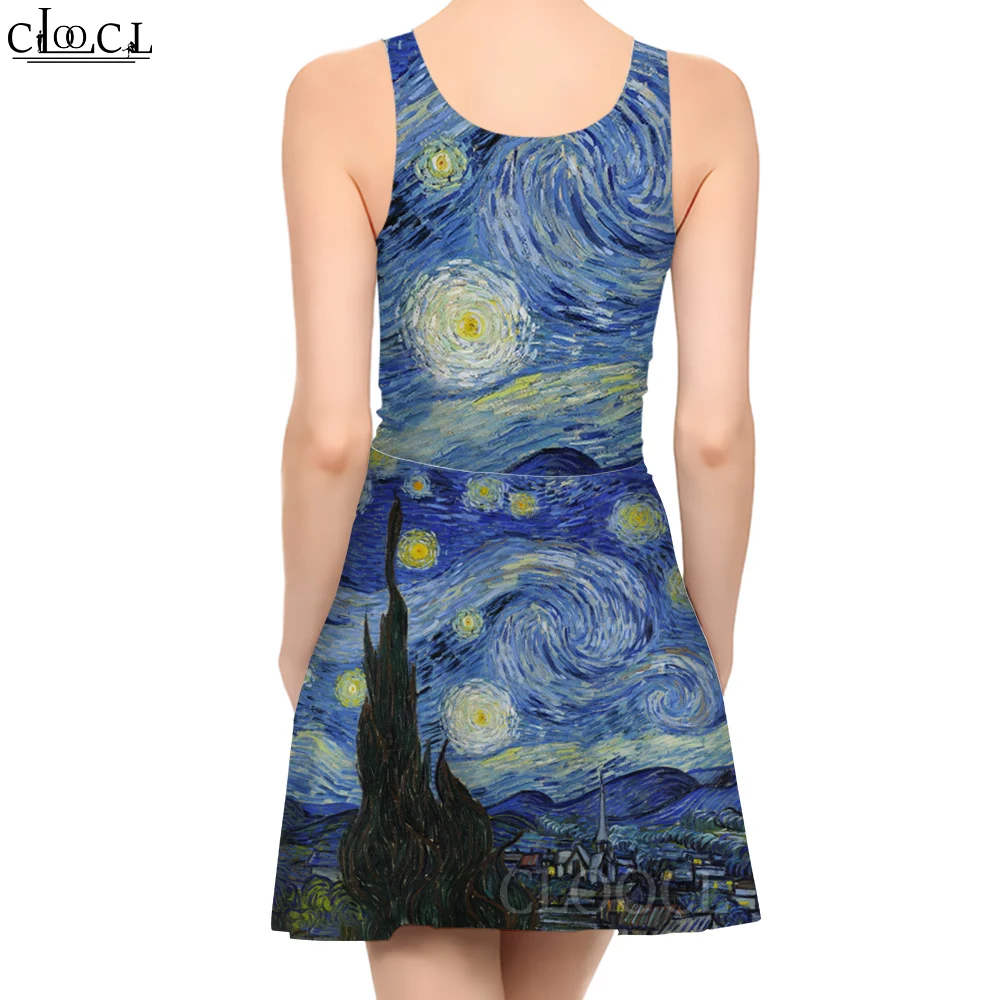 CLOOCL Women Dress Japanese Van Gogh 3D Printed Female Streetwear Summer Dress Casual Sleeveless Lady Beach Dresses Dropshipping