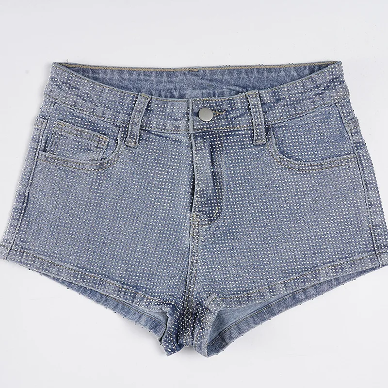 

2026 Новая мода Flash Hot Diamond с высокой талией, сексуальные джинсы на бедрах, шорты Street Spice Girl, супер шорты
