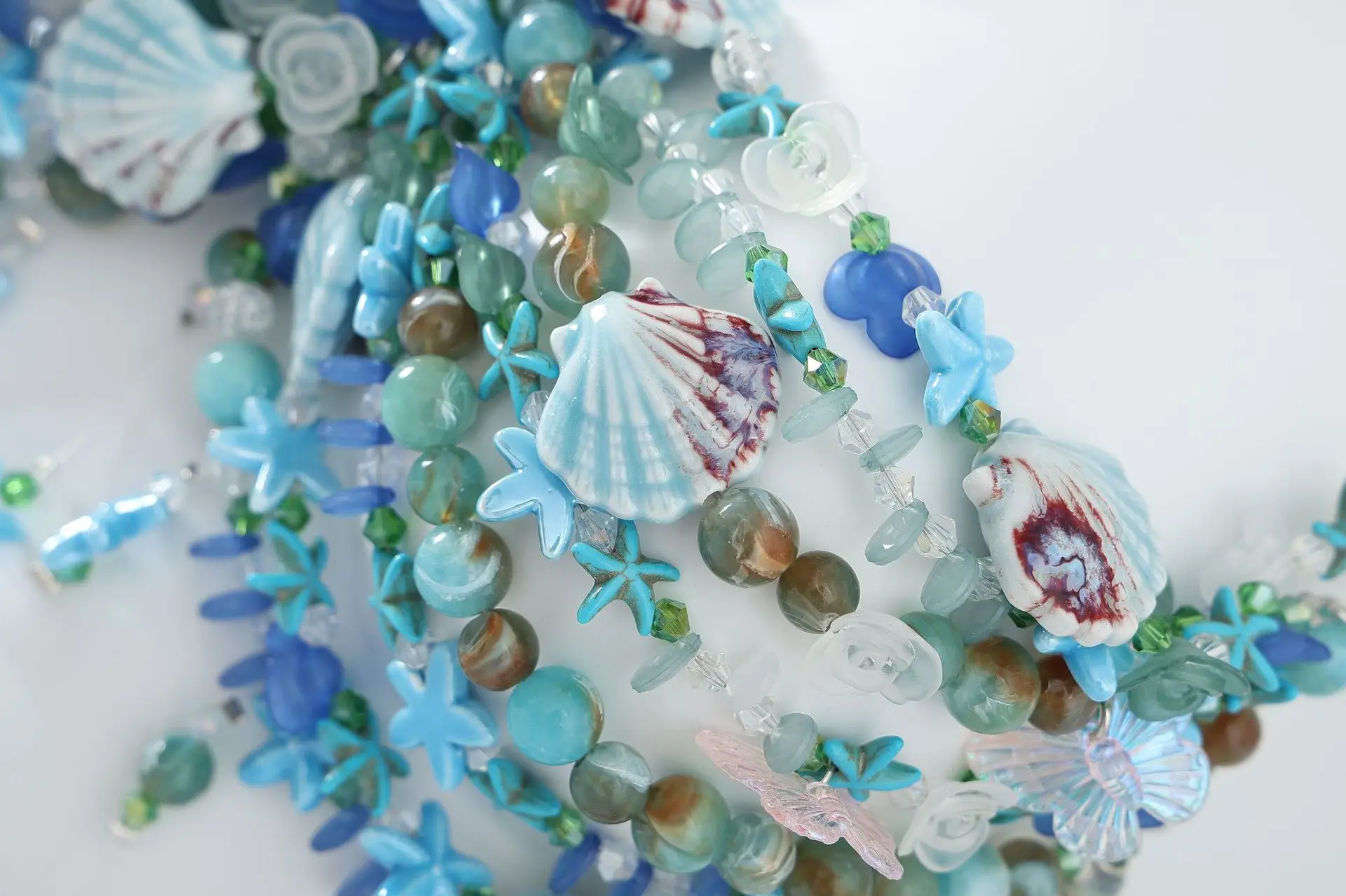 Fashionable And Sexy Gradient Color Glass Bead Chest Chain, Colorful Bead Body Chain, Adjustable Underwater World Shell Bead Top