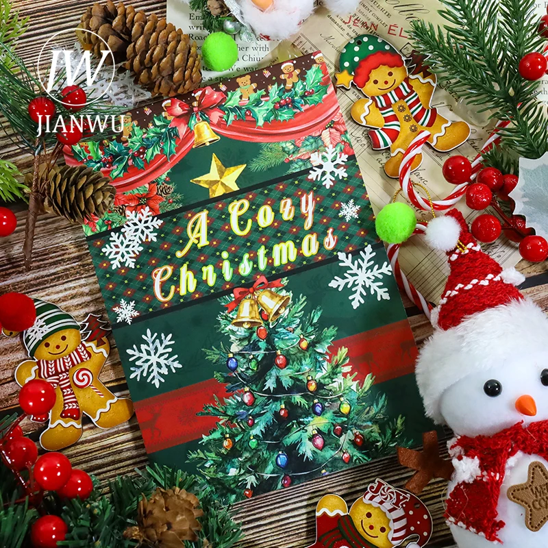 

JIANWU 20 Sheets/book Vintage Christmas Festival Decor Landscape Material Collage Sticker Book Creative DIY Journal Stationery