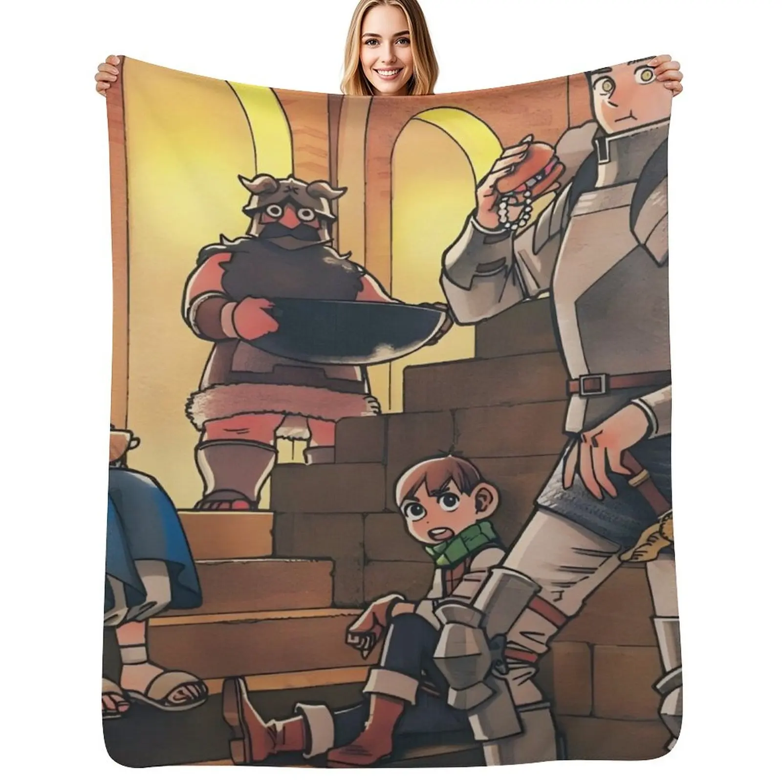 Delicious in Dungeon Looking Cute while Eating Meal Throw Blanket Soft Plaid Comforter Sleeping Bag Quilt Baby Travel Blankets