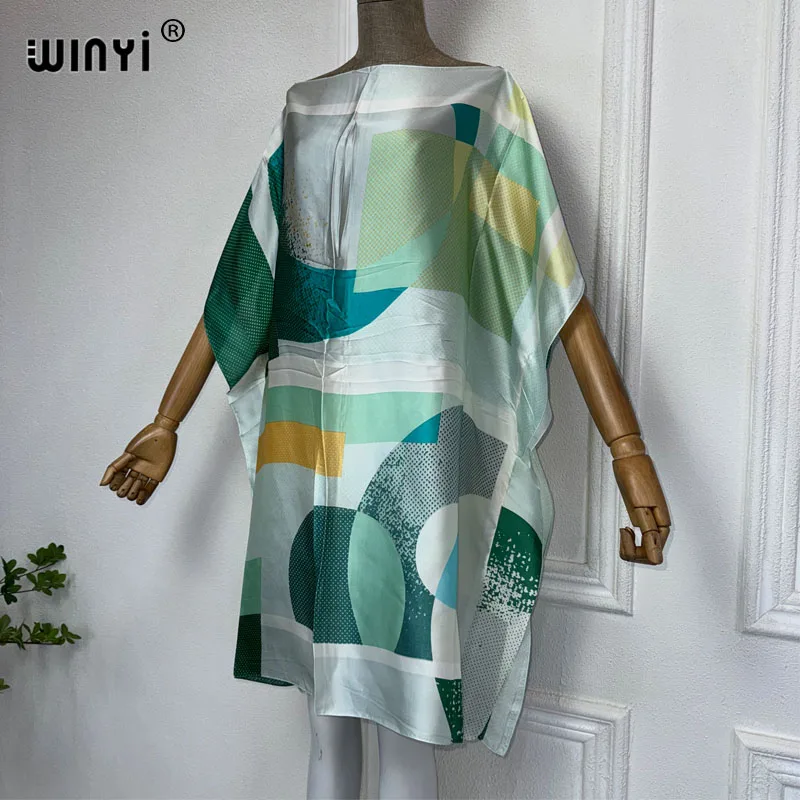 Sukienka WINYI moda lato seksowna afrykańska elegancka sukienka BOHO print plażowa odzież damska luźna Femme szata muzułmańska فستان okrycie plażowe