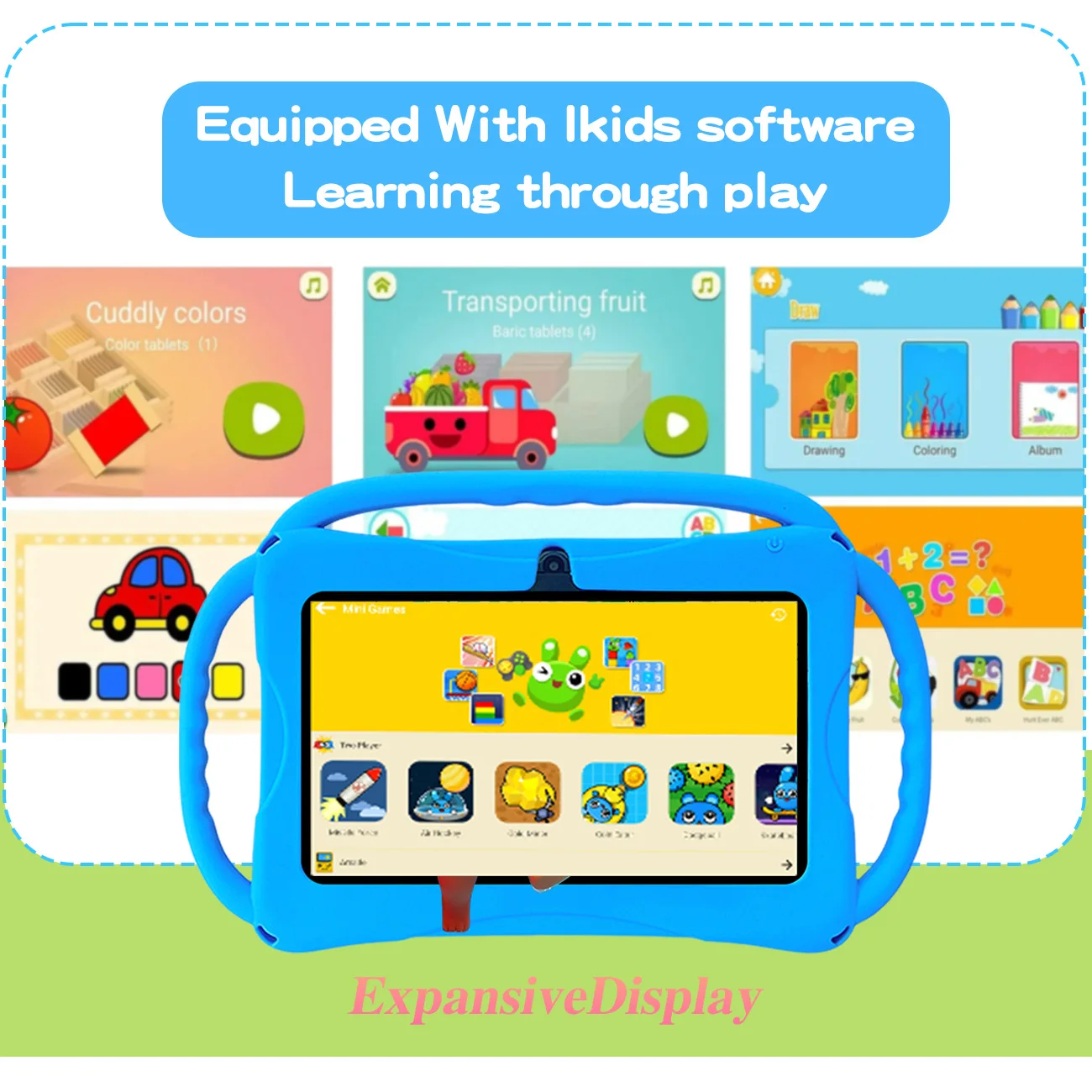 Tablet per bambini 7 '' Tablet Android 32GB Bambino con custodia WiFi Bluetooth Doppia fotocamera Giocattoli educativi per l'apprendimento Regali per bambini