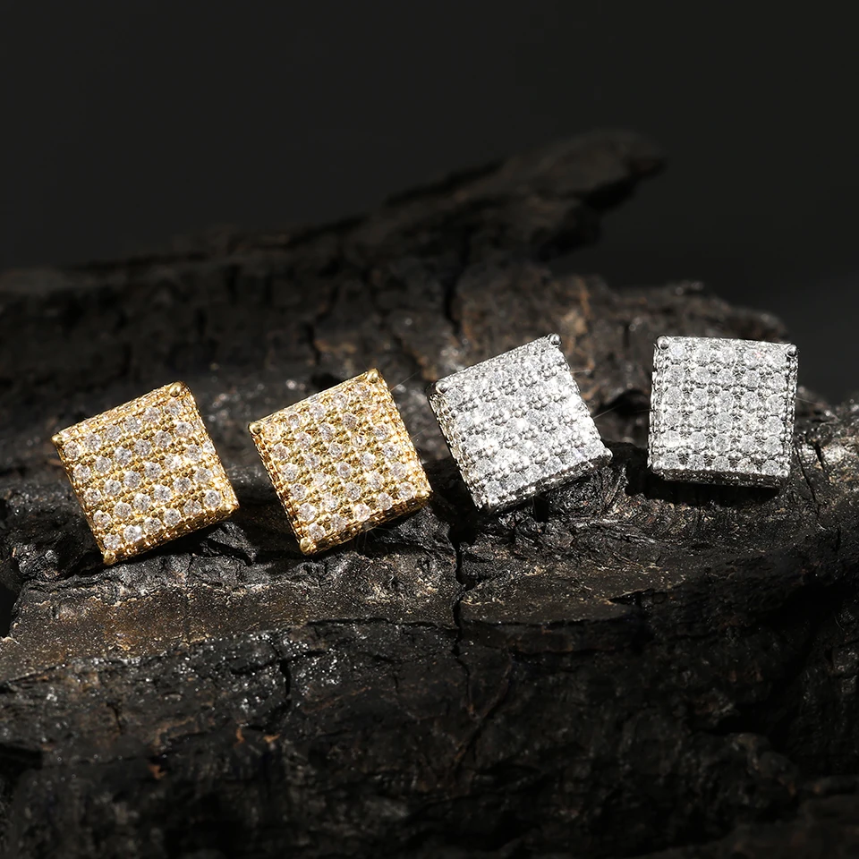 

Uilz 1pair Men's Hip Hop Stud Earrings Exquisite Full Zircon Micropaved Earrig Trendy Punk Party Jewelry