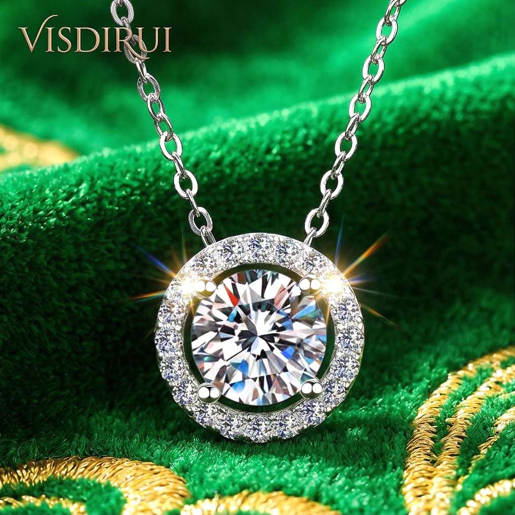

VISDIRUI Solitaire Moissanite Pendant Necklace S925 Silver D Color VVS1 0.5ct 1ct Round Cut O Chain Fine Jewelry Birthday Gift