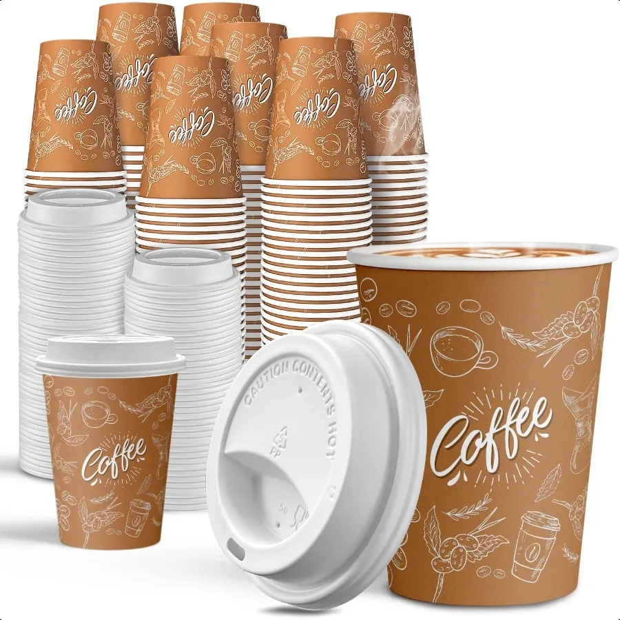 

100 Pack 12 oz Coffee Cups with Lids Thickened Coffee Paper Cups To Go Hot Cups for Party Beverages Tea Hot Chocolate Water Ju