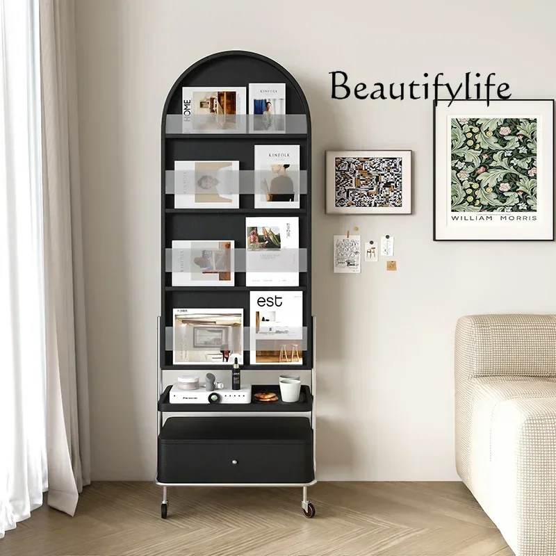 Retro style magazine rack full body mirror rotating movable storage simple home full-length mirror