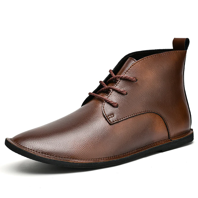 Winter Mens Retro Leather Boots Men Casual Black Brown Ankle Boots Lace Up Size 38-46 47 Dropshipping