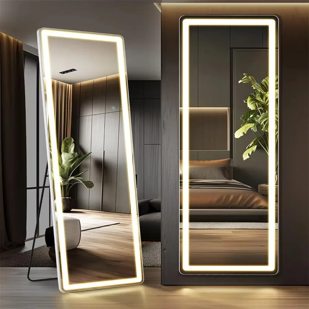 

Smart Full-Length LED Light HD Mirror Luminous Glass Floor Dressing Mirror with Light Touch Screen for Barber Shops