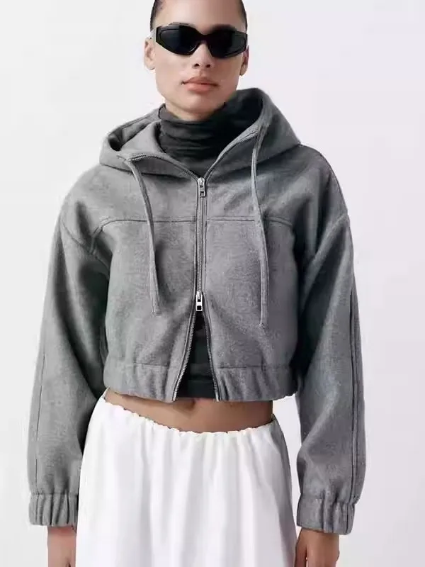 Printemps nouveau Faionable ort sweat à capuche femmes haut qualité tissu Sli trajet Sle coupe ample longue fermeture à glissière Sve