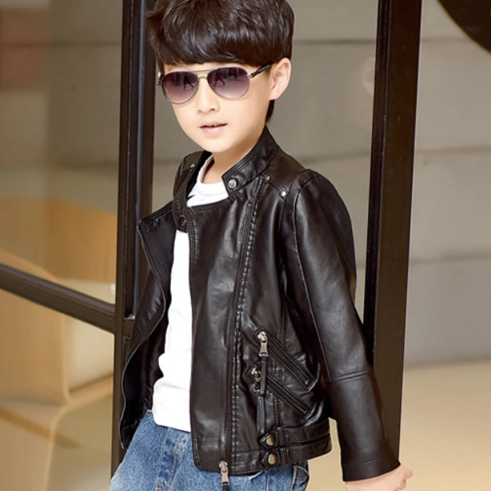 Children's Transition Coat,Boys Girls PU Leather Jacket,Motorcycle Biker Outerwear,Warm Faux Leather Coat for Autumu/Winter