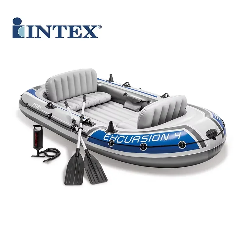 INTEX EXCURSION 4 BOAT SET 68324 Excursion Fishing Portable Folding Inflatable Kayak Paddle Water Air Boat