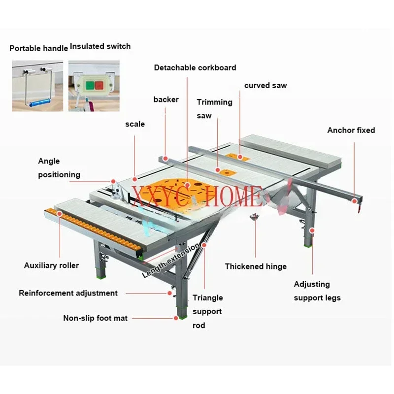 Woodworking Table Saw Portable Folding Workbench 6 In 1 Manual Tool For Carpentry Dust-free Push Table Saw 80*120CM 120*150CM