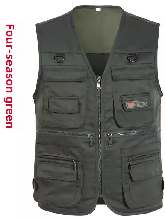 

Men's Autumn Winter Thiened Fce Lined Cotton Vest Large Size Loose Fit Multi ket Camere like Vest Casual Leisure Wear