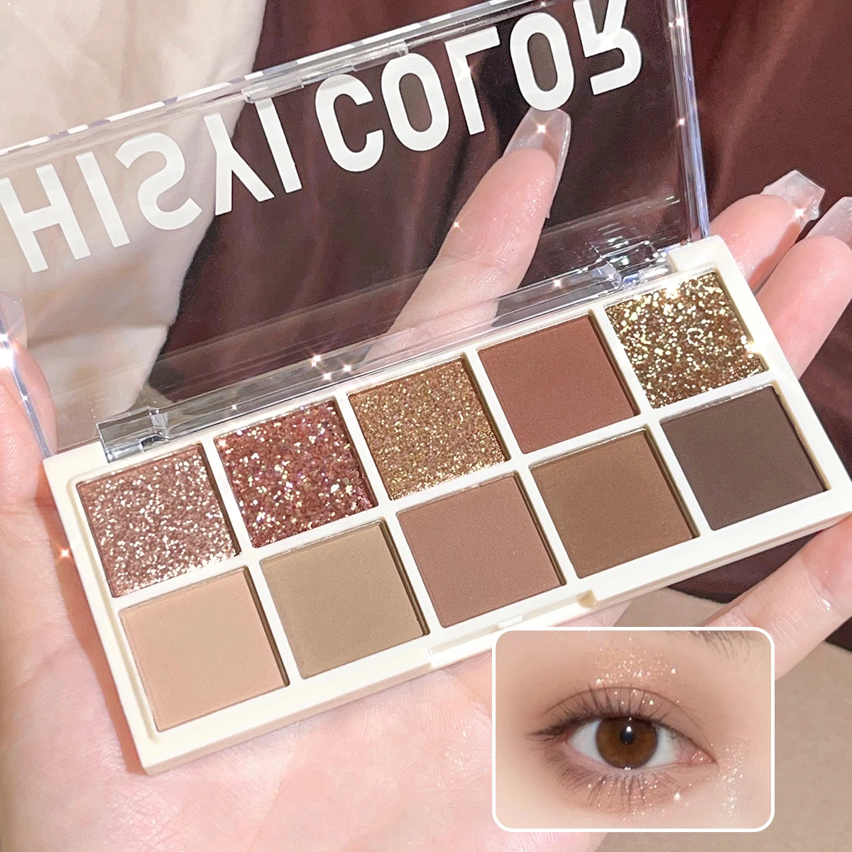 10-color eyeshadow palette matte, soft milk tea tone, soft, low saturation natural makeup, daily contouring makeup