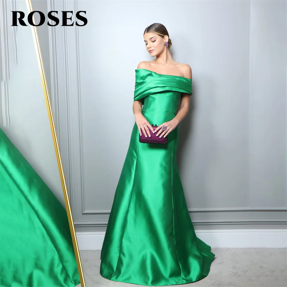 

ROSES Green Stain Prom Dresses Strapless Celebrity Dresses Off the Shoulder Women's Evening Dresses Mermaid Formal Gown 프롬 드레스