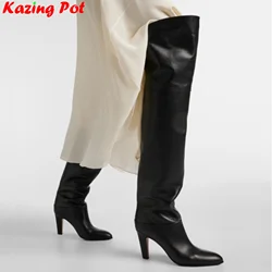 Krazing Pot Super Big Size 45 46 High Heel Long Modern Boots Winter Warm Shoes Brand Comfort Nightclub Women Over-the-knee Boots