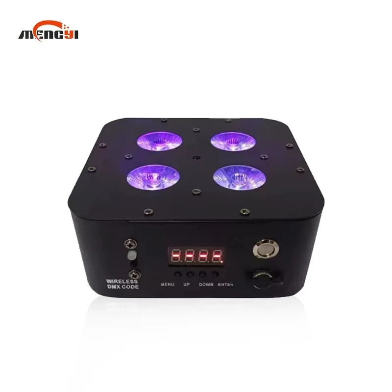 Luz LED RGBWA UV 6 en 1 de 4x18W con batería para almacén, luces elevadoras recargables inalámbricas DMX512 para fiestas de boda, haz de luz blanca