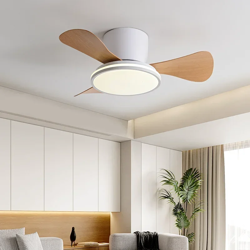 Low Floor Ceiling Fan With 48W Light Modern Black ABS Blade DC Remote Control Led Fan Lights Restaurant The bedroom 110V 220V