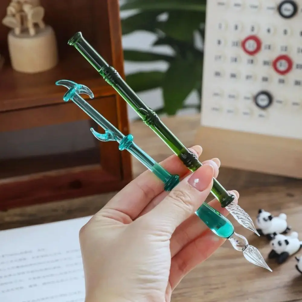 China-Chic Panda Series Glass Dip Pen Writing Pen Fountain Pens with Ink Crystal Calligraphy Pen Transparent Stationery