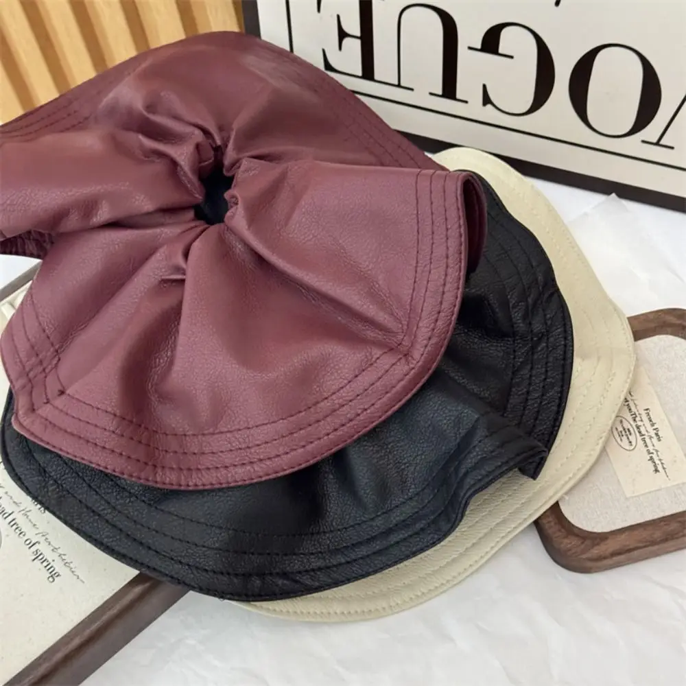 

Fashion Oversized Leather Scrunchies Solid Color Trendy Elastic Hair Rope Sweet Ponytail Holder Large Intestine Hair Rope Daily