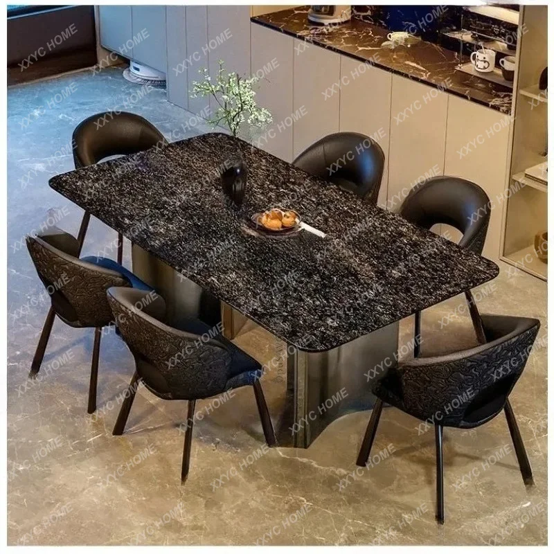 A Natural Gemstone Dining Table Platinum Sparkle Luxury Rectangular Kitchen Island Table High-End Modern Home Furniture