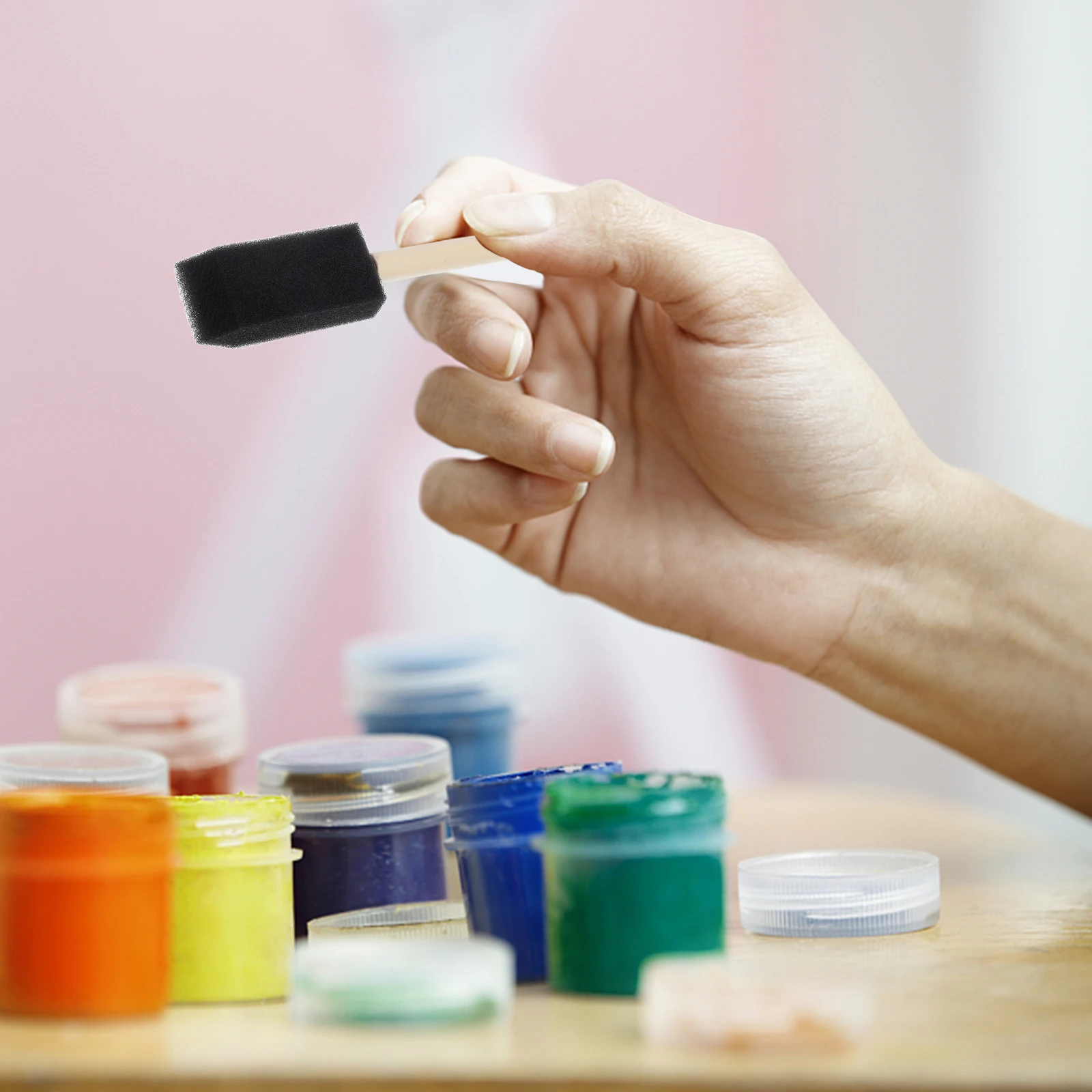 

36 pcs Black Sponge Brushes Wood Handle For Kids Graffiti Diy Crafts Hand Painting Tools Sponge For Painting Drawing Art