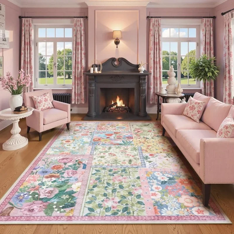 Fashion Living Room Carpet Retro Floral Luxury Bedroom Plush Rug Machine Washable Non-slip Sofa Coffee Table Mat Ковер Tapete 러그