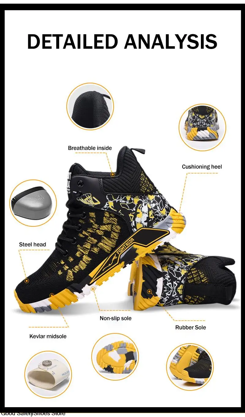 Arbeitssicherheitsstiefel für Männer, Arbeitsschuhe mit Stahlkappe, leichte, unzerstörbare Stiefel, durchtrittsichere Arbeitssneaker für Herren – Detail 5