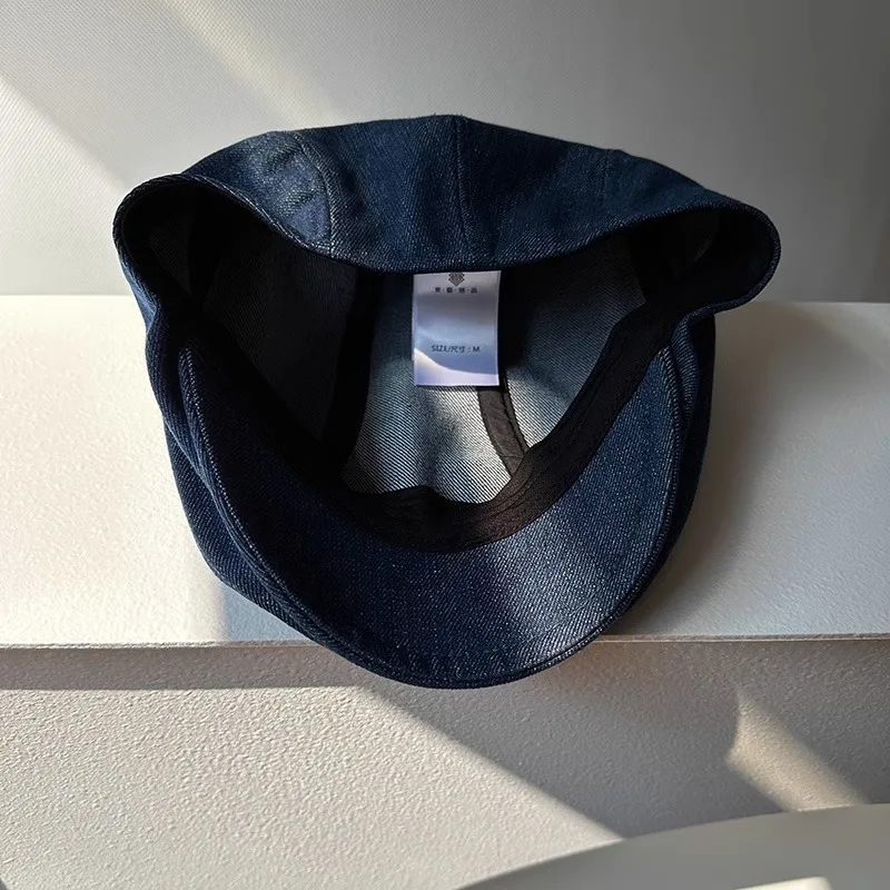 Blue Washed Denim Baseball Beret Hat, Unisex Japanese Forward Cap Spring Summer