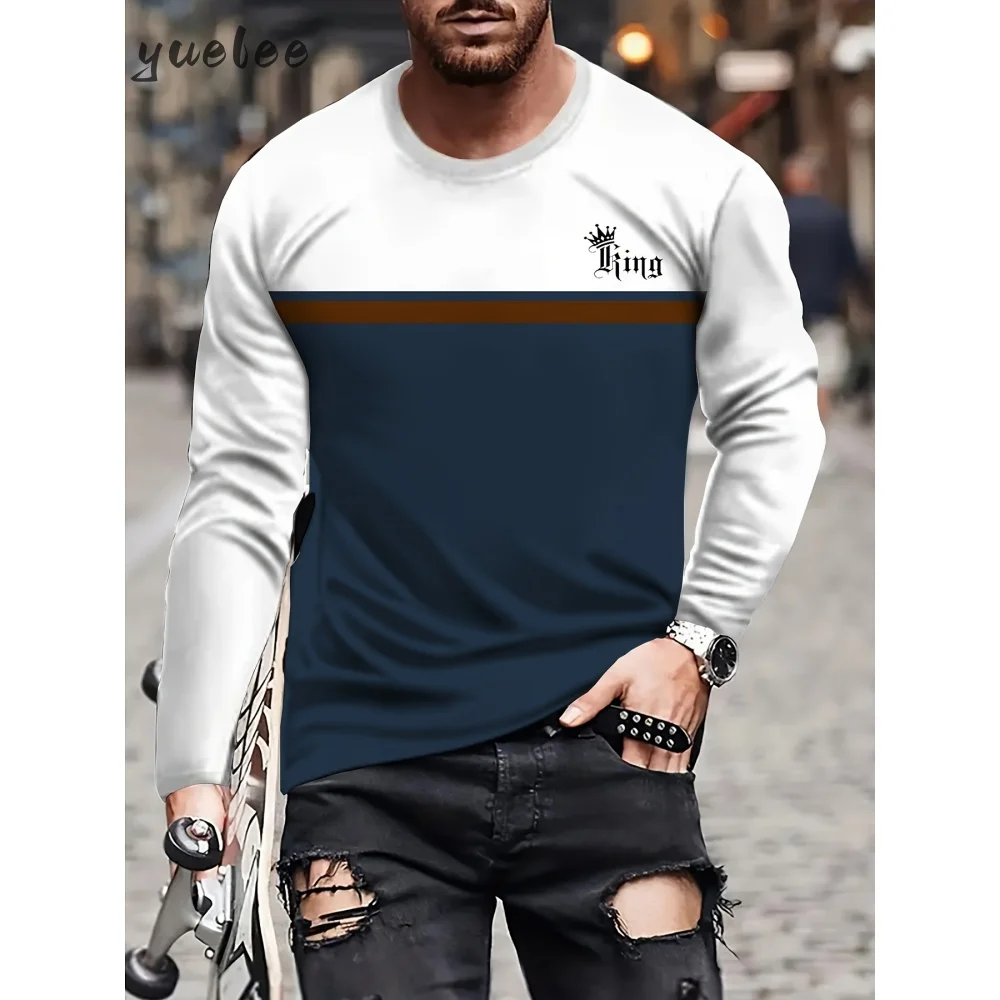 

3D Printed Men Long Sleeved Autumn Fashion O-Neck Men's Top Simple Print Breathable Men's Clothing Casual Loose Men Long T-Shirt