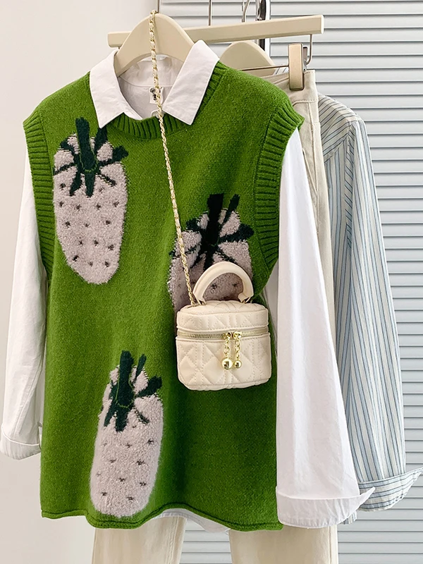 프리 코리안 슬레 라운드 네 풀오버 자수 스웨터 가을 겨울 신상 여성 패션 의류