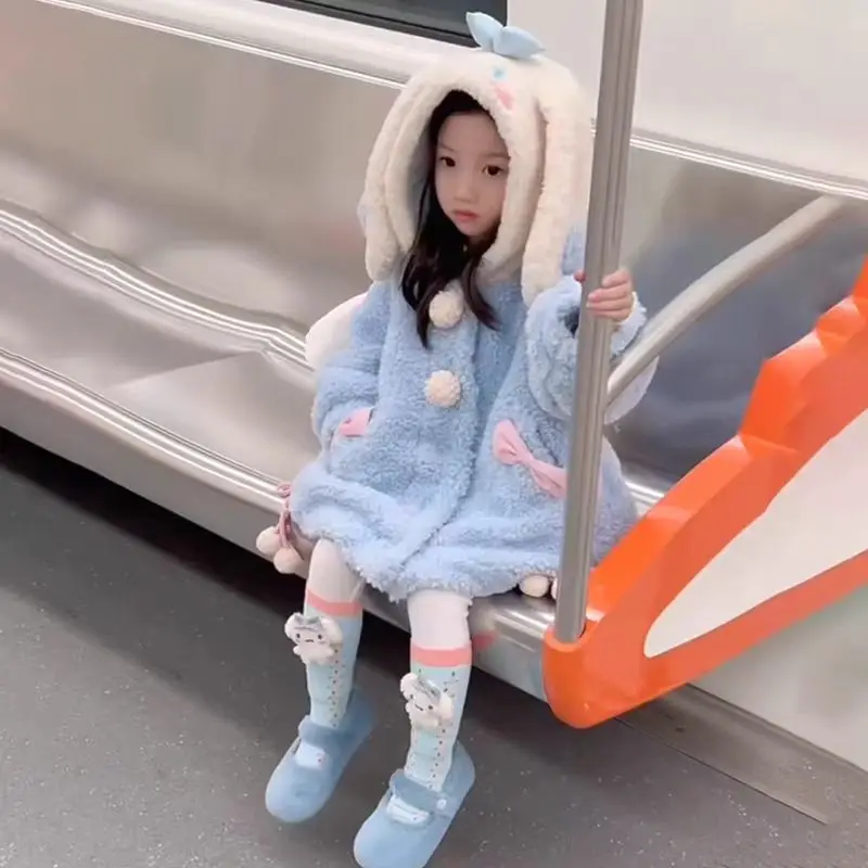 

Anime Cinnamoroll Girls' Autumn/Winter Thick Coat with Velvet Children's Yugui Dog Autumn Dress Girl Winter Lamb Fleece Sweater