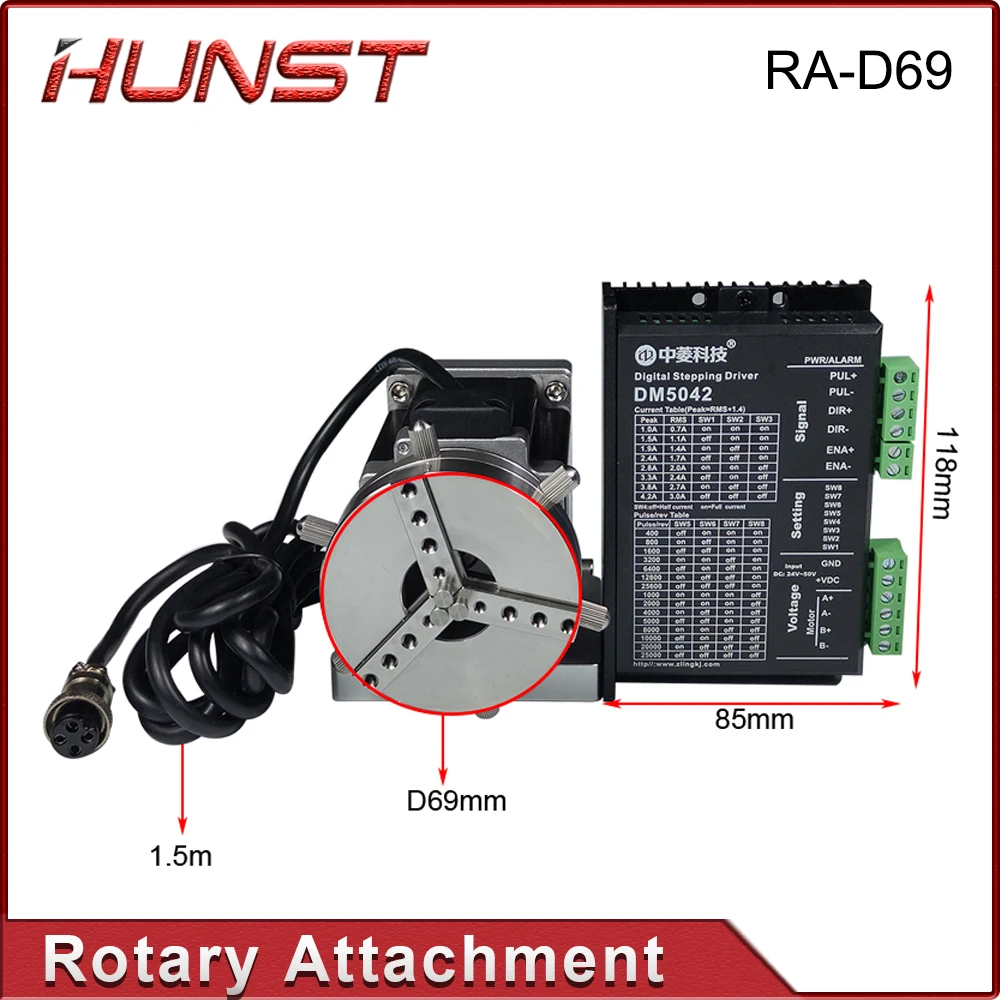 Hunst D69 CNC Router Laser Marking Machine Rotary Axis Chuck for Ring Bracelet Jewelry Engraving Auto Lock Rotary Attachment