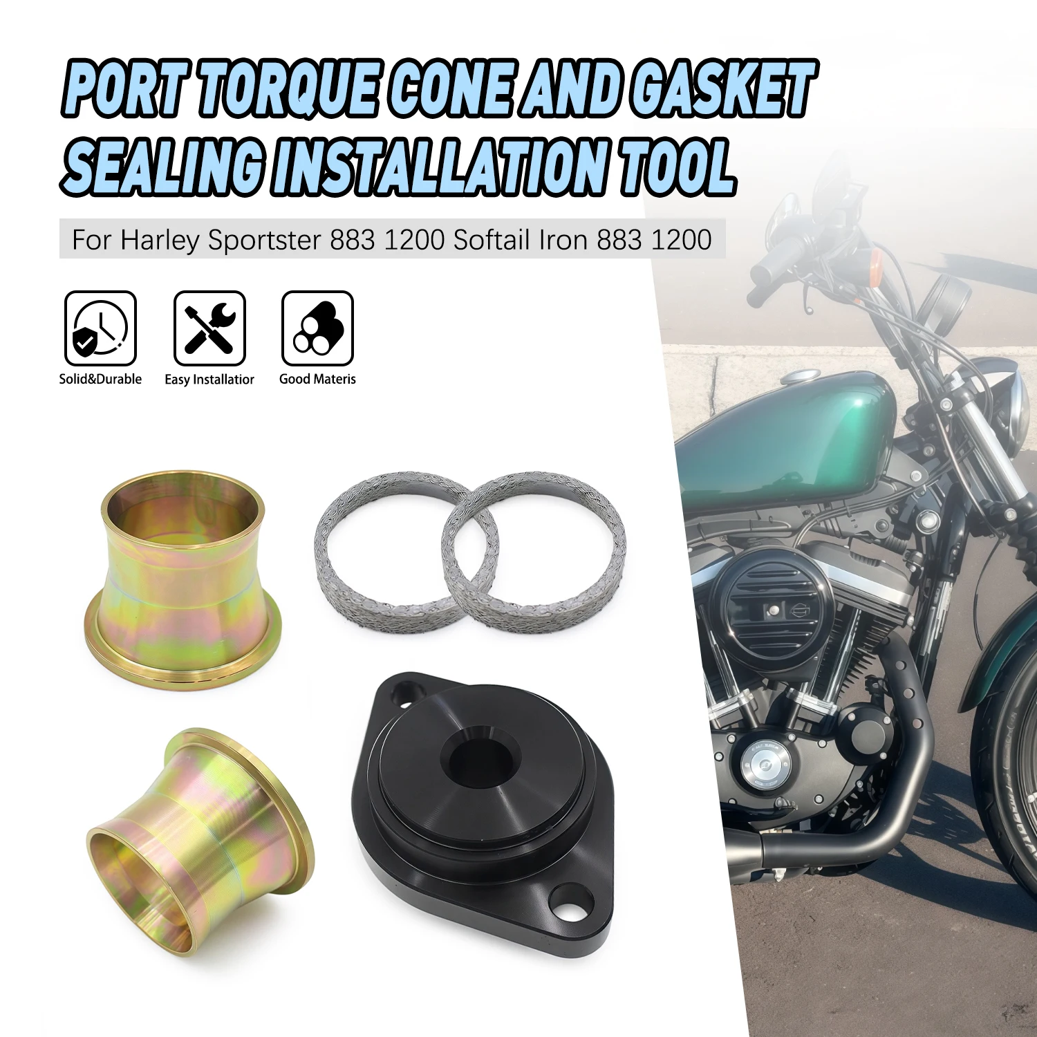 Exhaust Port Torque Cone Gasket Seal Kit Exhaust Gasket Seal Installer Tool For Harley Sportster 883 1200 Softail Iron 883 1200