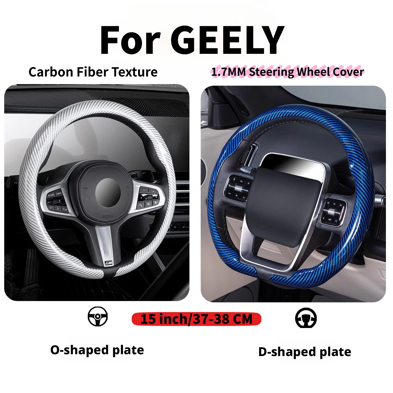 Super Slim Premium Carbon Fiber Pattern Car Steering Wheel Cover for Geely Atlas, Geely Azkarra, Geely Emgrand EC7, Geely Cityra