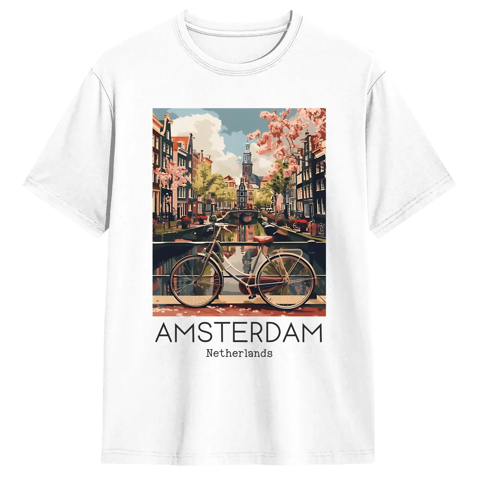 A Vintage Travel Illustration of Amsterdam Netherlands T-Shirt Beach Fashion T-Shirts Couple Cotton Breathable Plus Size Clothes view 2