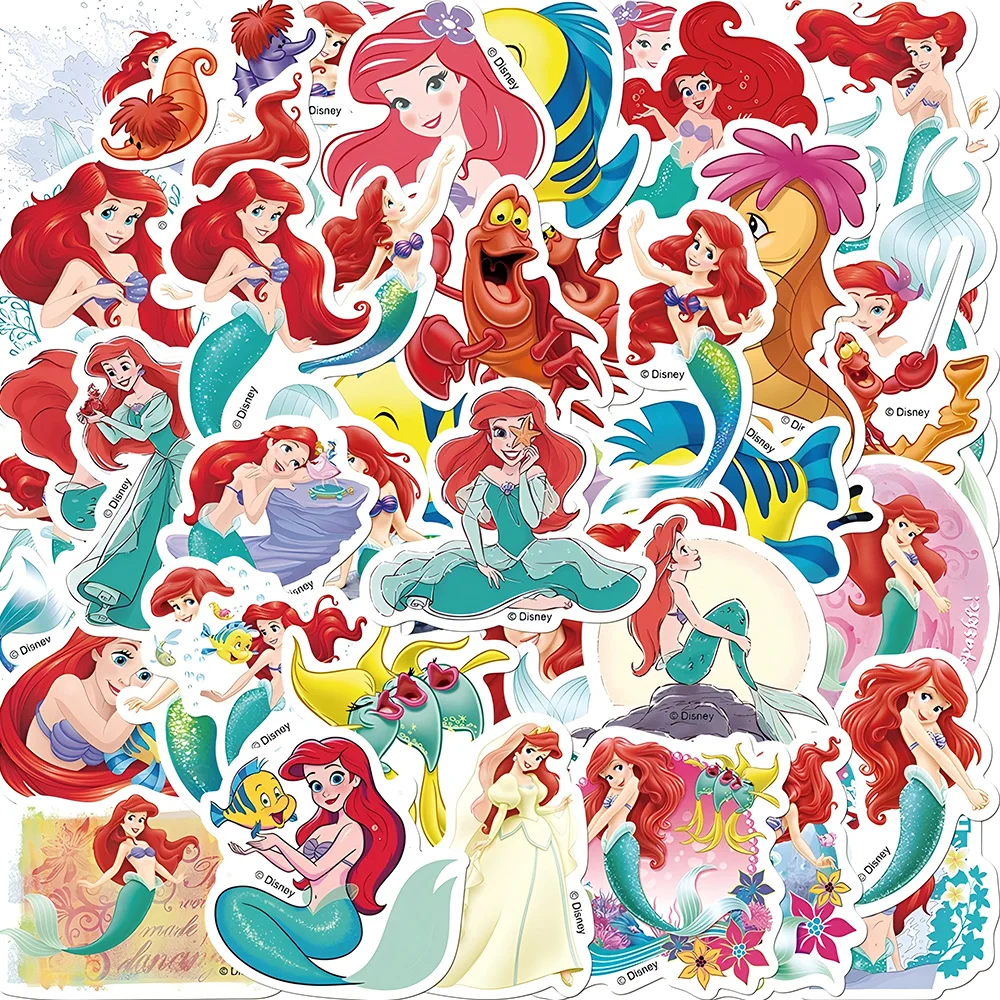 50pcs Cute The Little Mermaid Graffiti Stickers Disney Cartoon Decals Kawaii DIY Laptop Notebook Christmas Birthday Sticker Gift