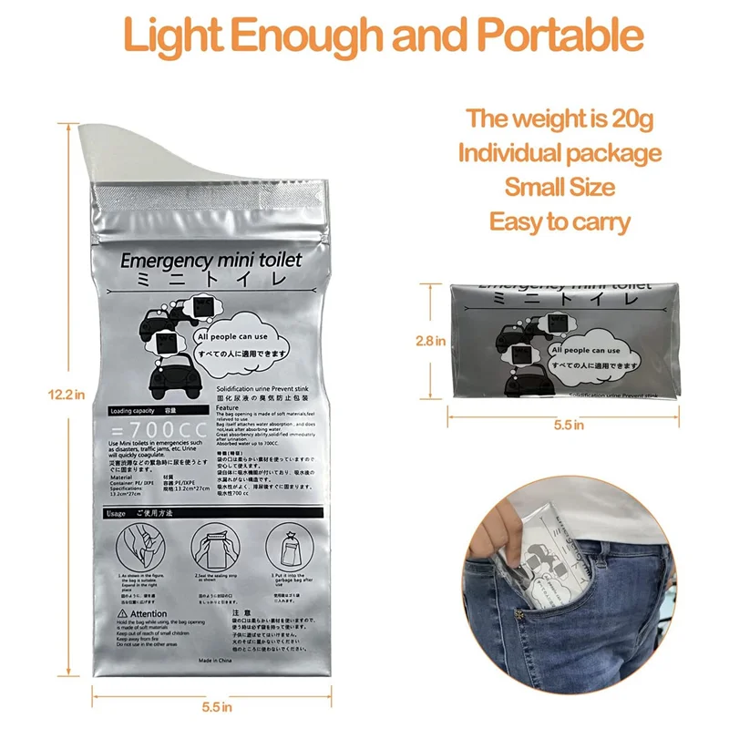 20Pcs Disposable Urinal Bags,700ML Emergency Mini Toilet for Camping Road Trip Jam, Urine Bag Pee Bags Travel Urinals
