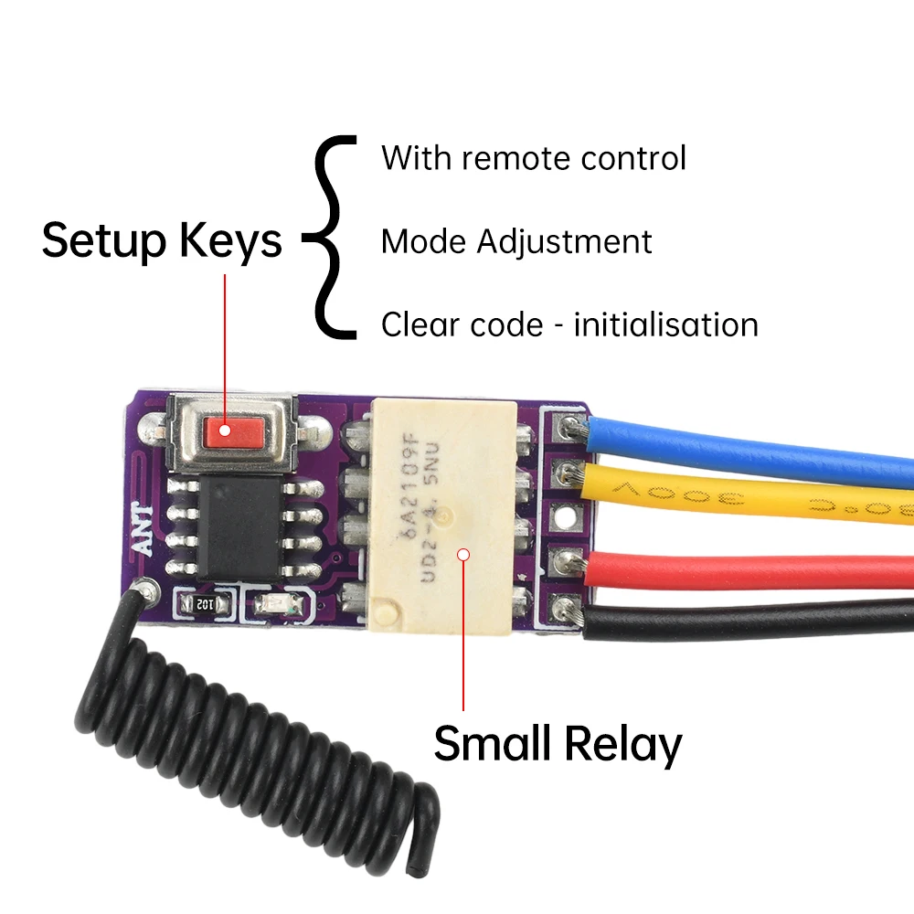 DC 3.7-12V RF 433MHZ Jogging/Interlocking/Self locking/Delay 10-300 Second Relay Wireless Remote Control Switch Module 0.5mA