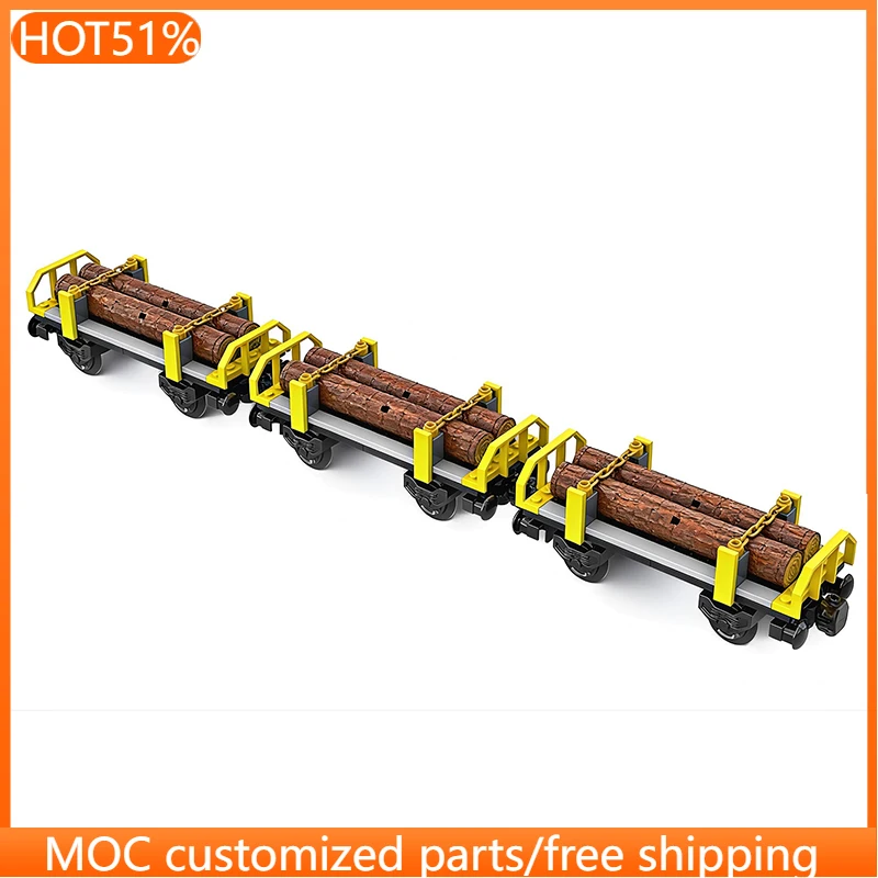 55 PCS transport Simple logging train cars MOC Customize Modular Building Block Creative Design Brick DIY Boy Assembly Toy Gift